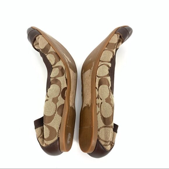 Coach womens Chelsey flats size 7.5 brown monogram cap toe ballet core - Picture 6 of 12